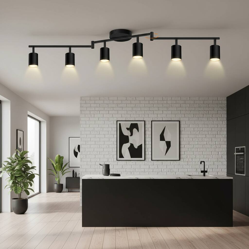 Alt View 1. Dazzed Corner - 6-Light LED Track Lighting Kit, Flexible Spotlight with Rotatable Head(GU10 Socket, NO Bulb) - Black.