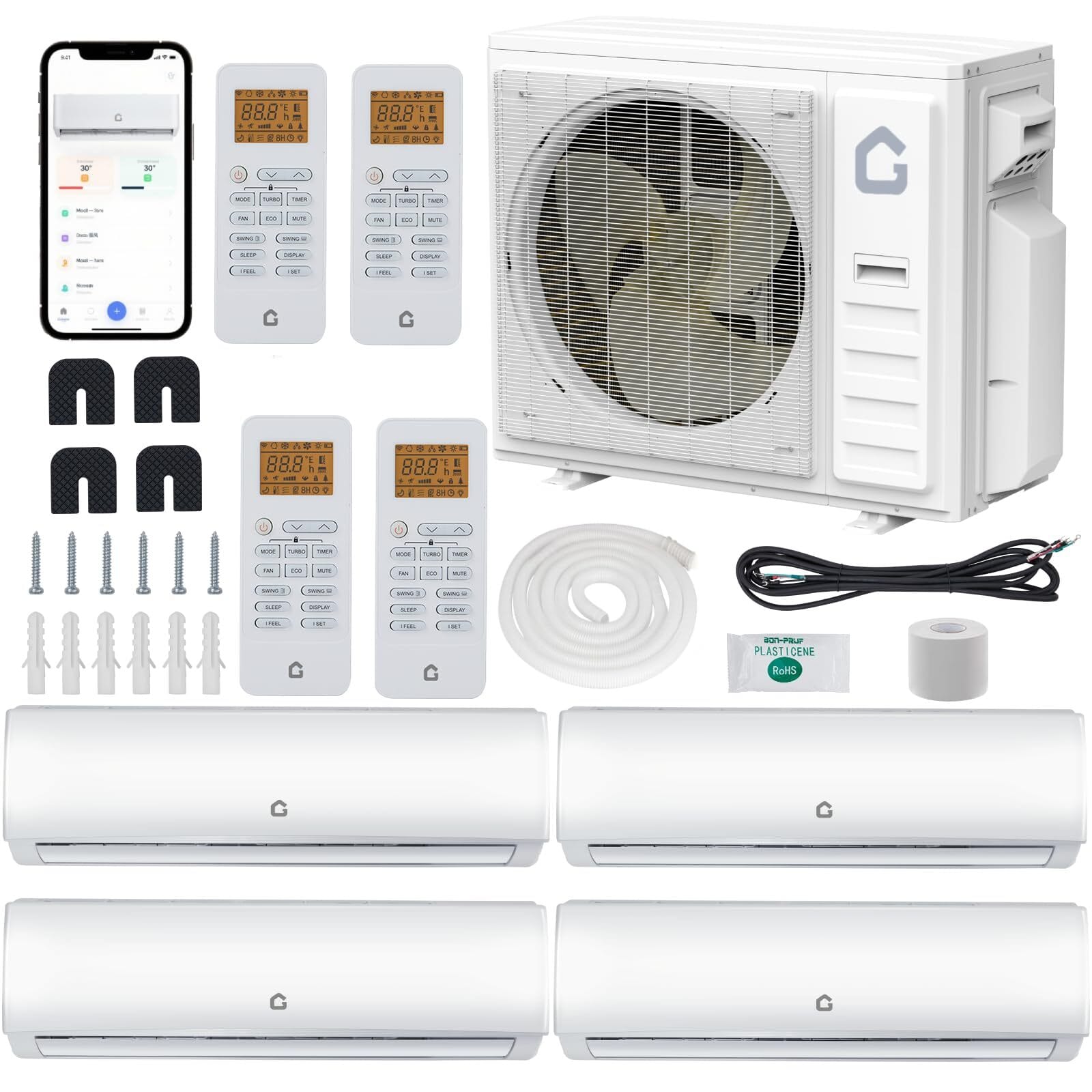 Jojoka - 4 Zone 35000 BTU (12K+12K+12K+12K) Mini Split Air Conditioner and Heating System with Pre-Charged Condenser - White
