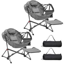 Ainfox - 2 PCS Hammock Camping Chair with Footrest, Foldable Portable Rocking Chairs for Adults Outside Swinging Camp - Gray