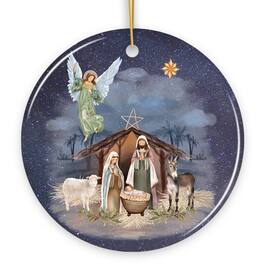 OrnamentallyYou - Jesus and Mary Nativity Night Art Illustration Christmas Ornament - Multi-colored