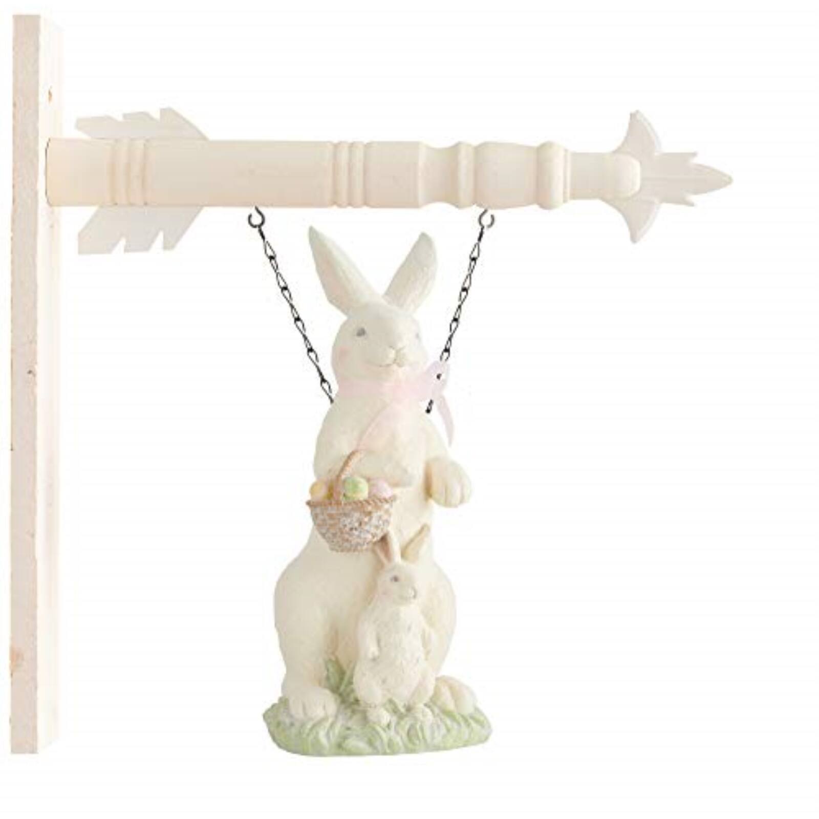 Angle. K&K Interiors - K&K Interiors White Resin Glittered Bunny Rabbit Easter Arrow Replacement Sign 15 inch - Arrow Sold Separately - White.