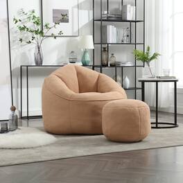GOODSILO - Premium Microfiber Bean Bag Sofa Chair with Detachable Footrest for Ultimate Comfort and Relaxation - Tan