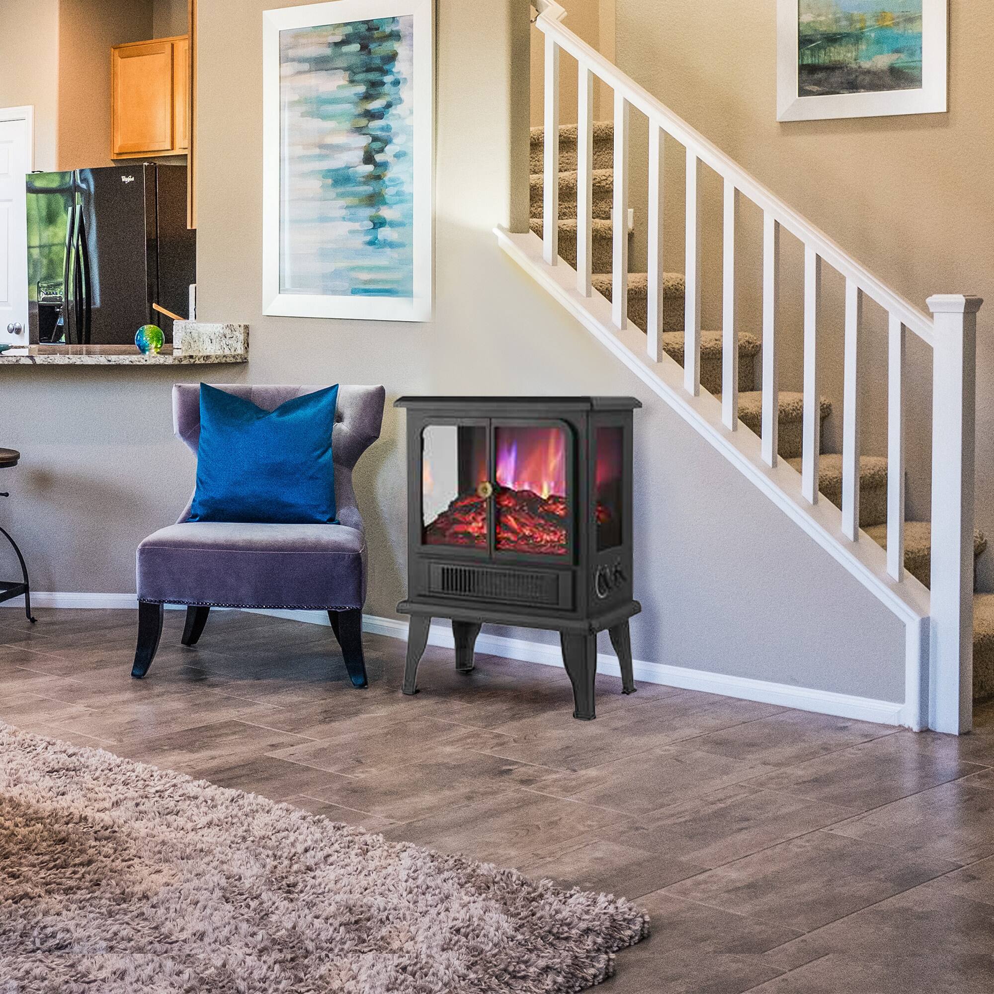 Angle. Ihomeadore - 14-inch Black Free standing Electric Fireplace with Flame Effect and Two heat settings - Black.