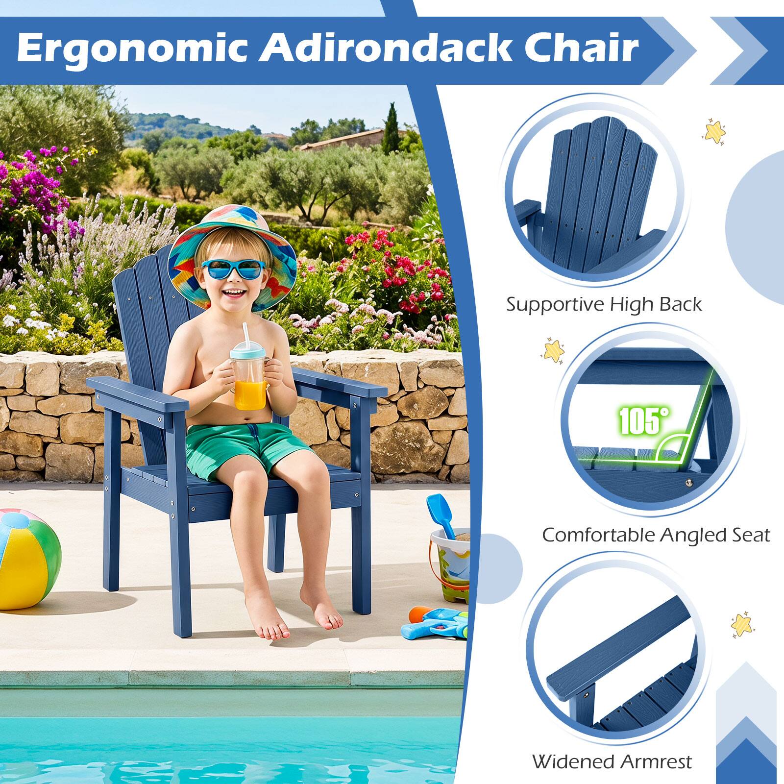 Ergonomic Adirondack Chair

- Supportive High Back
- 105° Comfortable Angled Seat
- Widened Armrest