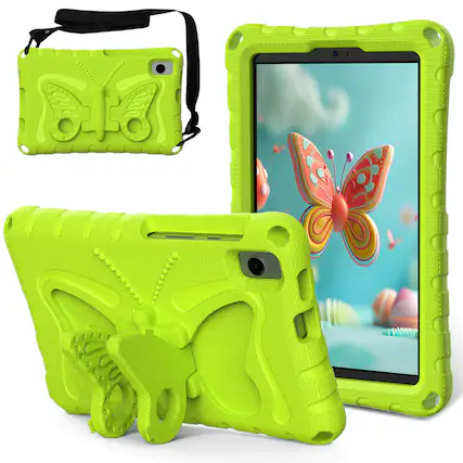 Front. Dteck - Kids Case for Samsung Galaxy Tab A9 & Tab A11 & Lenovo Tab One 8.7"2025 (TB305FU),Shockproof EVA Stand Cover+Strap - Grassgreen.
