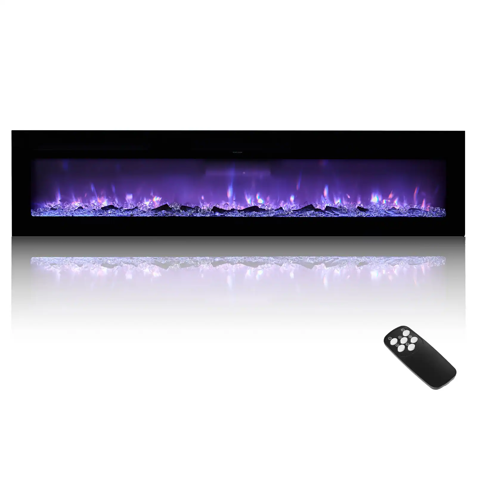 Front. Glintex - 72 Inch Wall Mounted Electric Fireplace, 1500W Heater with Timer, Remote, Adjustable Flame, Overheat Protection - Black.