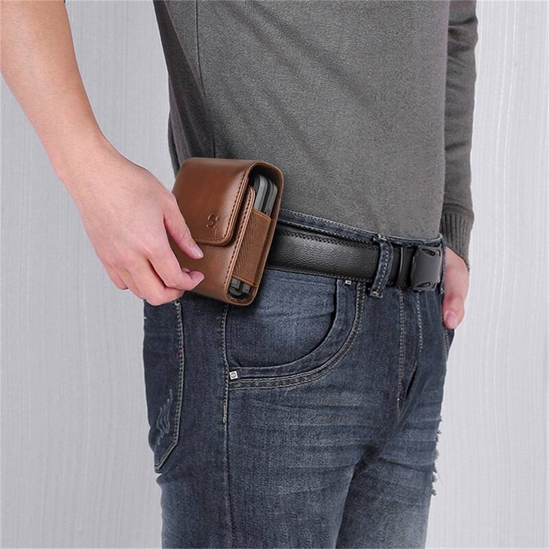 Alt View 3. LUXMO - LUXMO Extra Small Universal Vertical Leather Phone Holster - Brown - Brown.