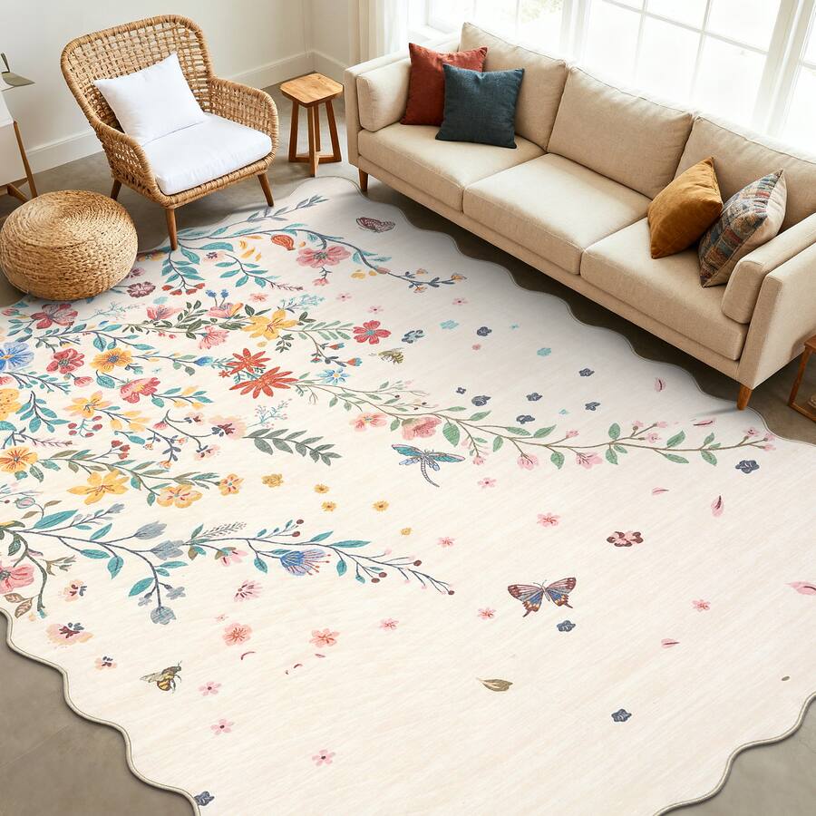 Teal Insect Rug GARVEE Modern Pastoral Tone Area Rug with Insect & Insect Pattern Low ...