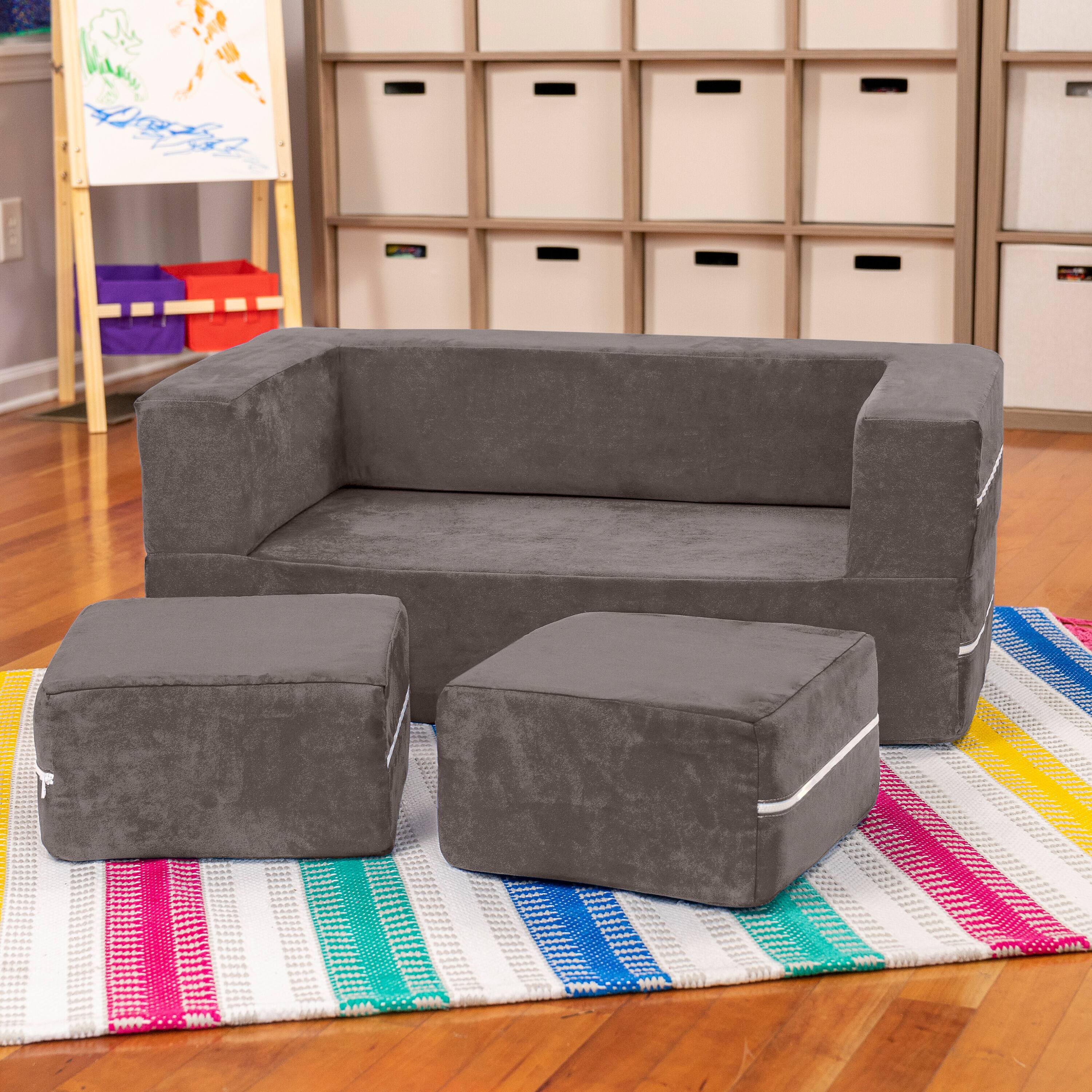 Alt View 1. Jaxx - Jaxx Zipline Kids Modular Loveseat & Ottomans/Fold Out Lounger, Charcoal - Charcoal.