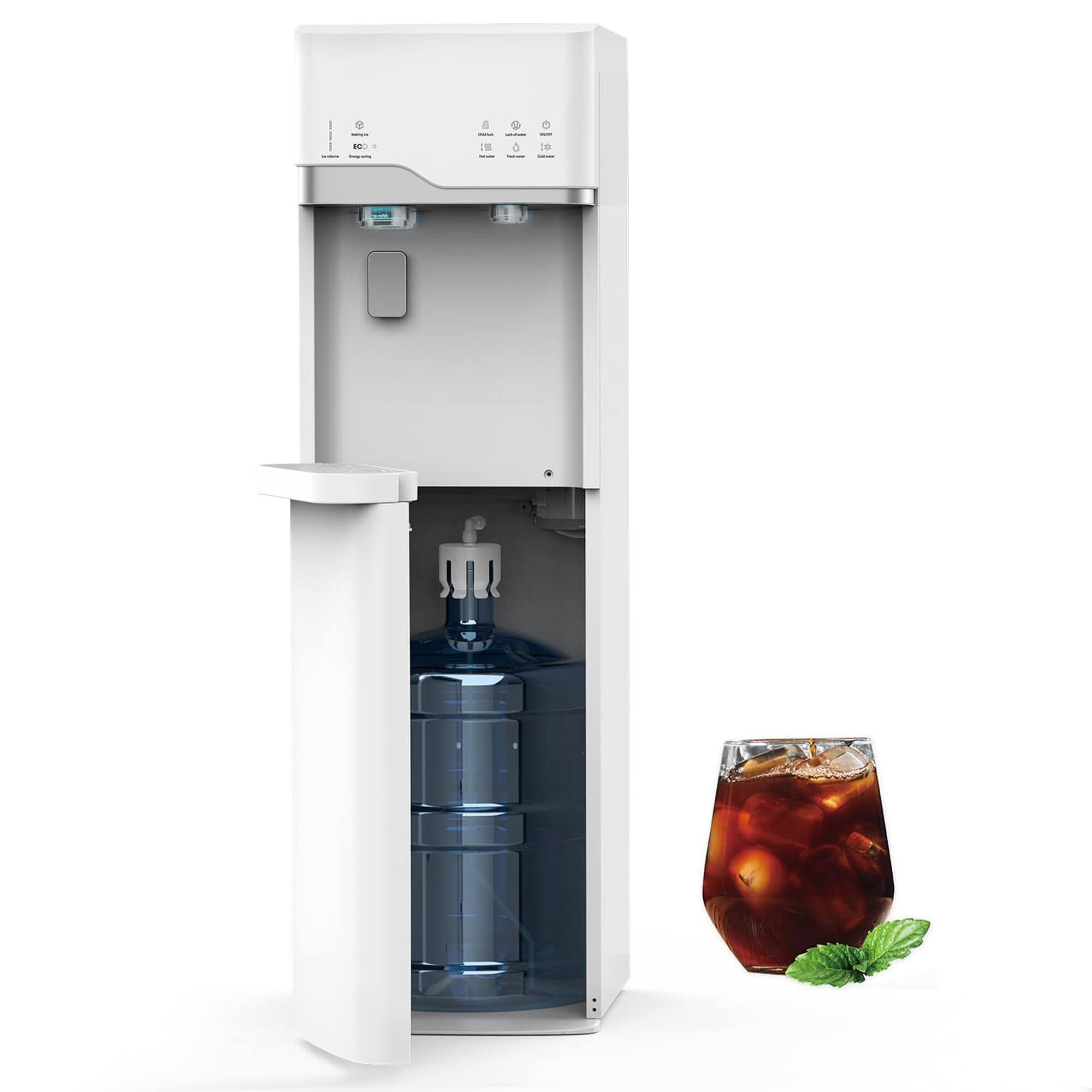 Front. Parrot Uncle - 3-in-1 Water Dispenser with Ice Maker Bottom,Self Cleaning Bottom Loading for 5 Gallon Water - White.