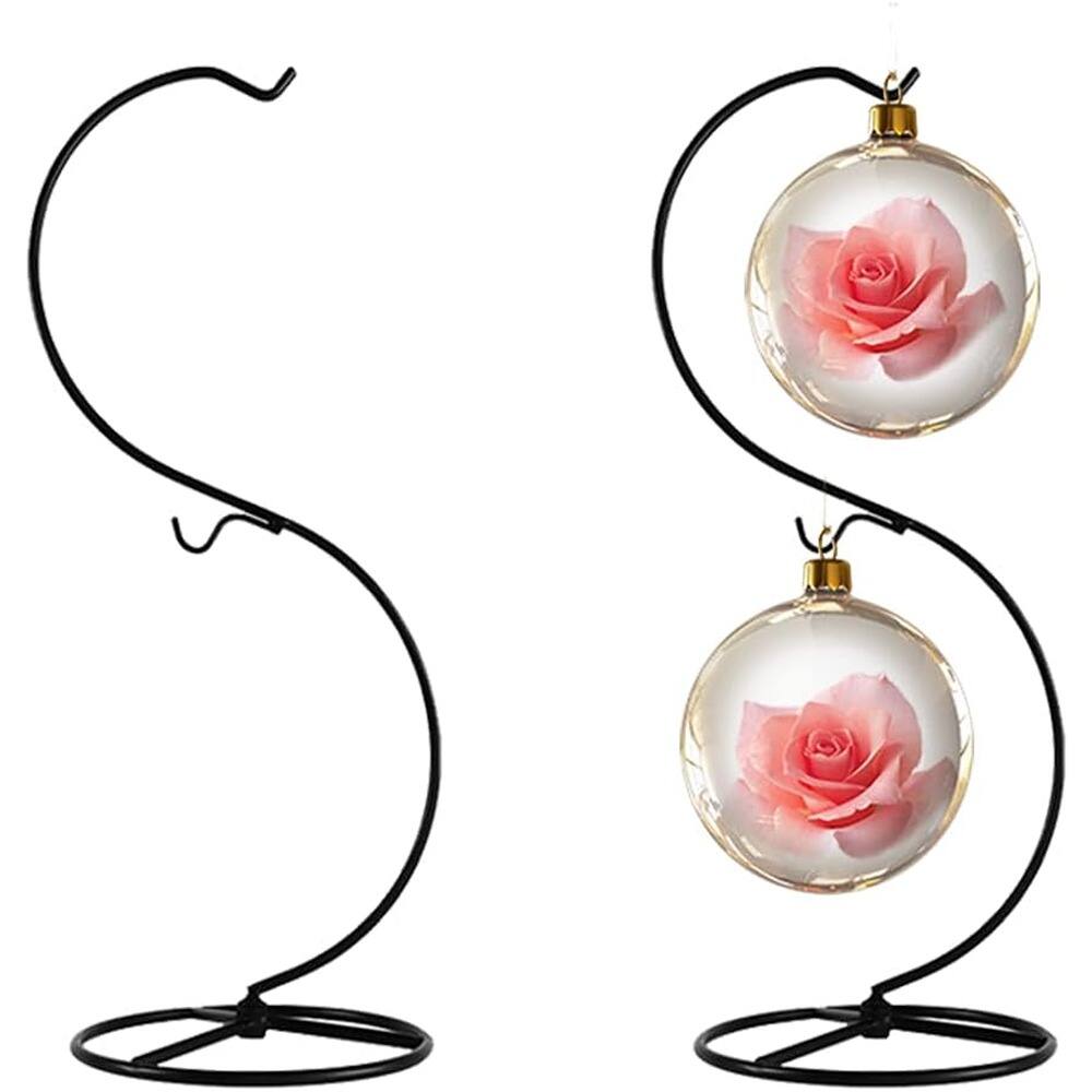 Angle. PARKER SLATER - Iron Ornament Display Stands, 13" Hanging Holders, 2-Pack - Black.