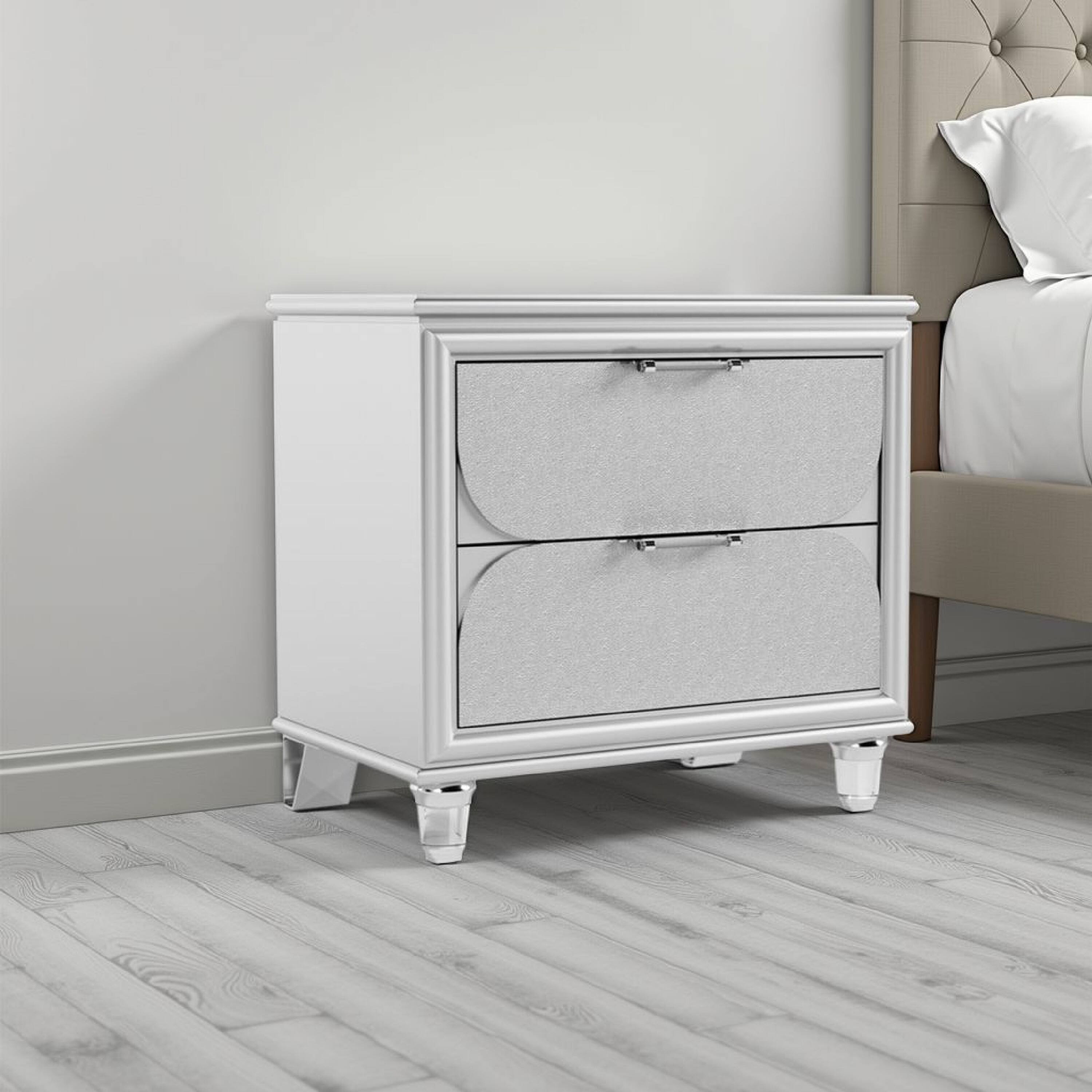 Alt View 5. Manhattan Lane - Dima Nightstand, 2 Drawers w Acrylic Handles, 24 Inch - Pearl White, Clear.