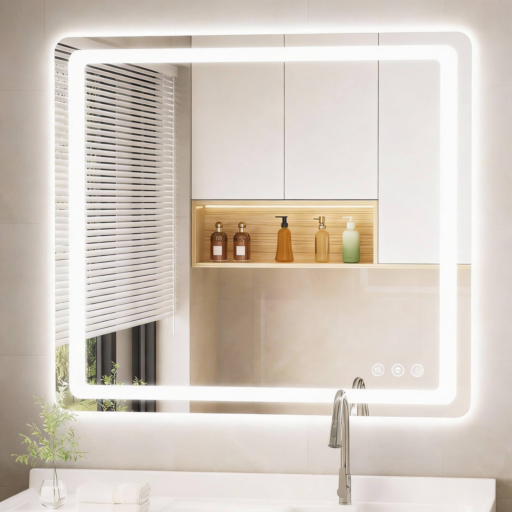 Left. METALTON - Round Led Bathroom Mirror With Lights Backlit Front Lighted Wall mounted Vanity k k k Memory Functions Anti - 40"L x 36"W.