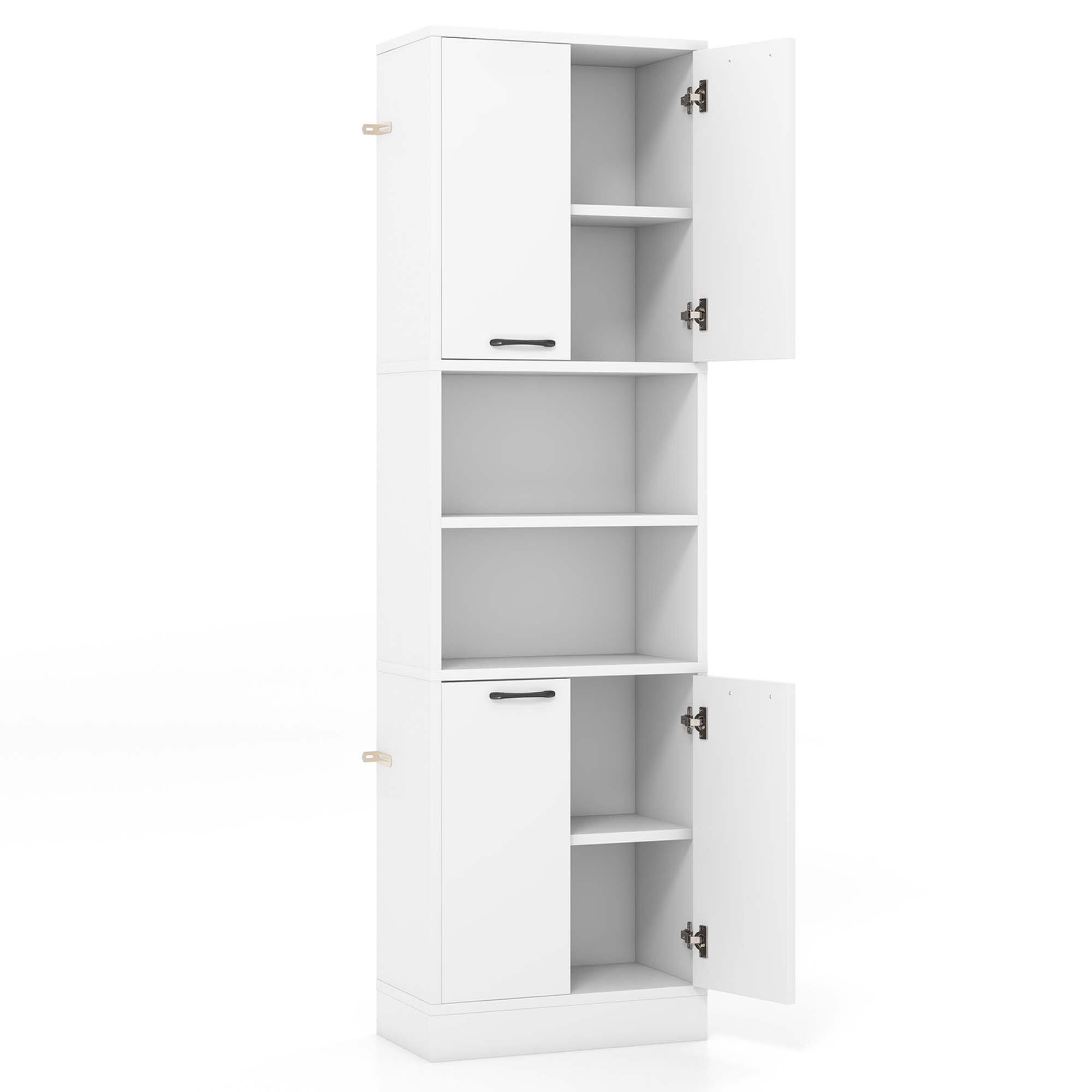 Alt View 1. Costway - 75" Tall Bathroom Storage Cabinet with 4 Doors & 2 Open Compartments Freestanding - White.
