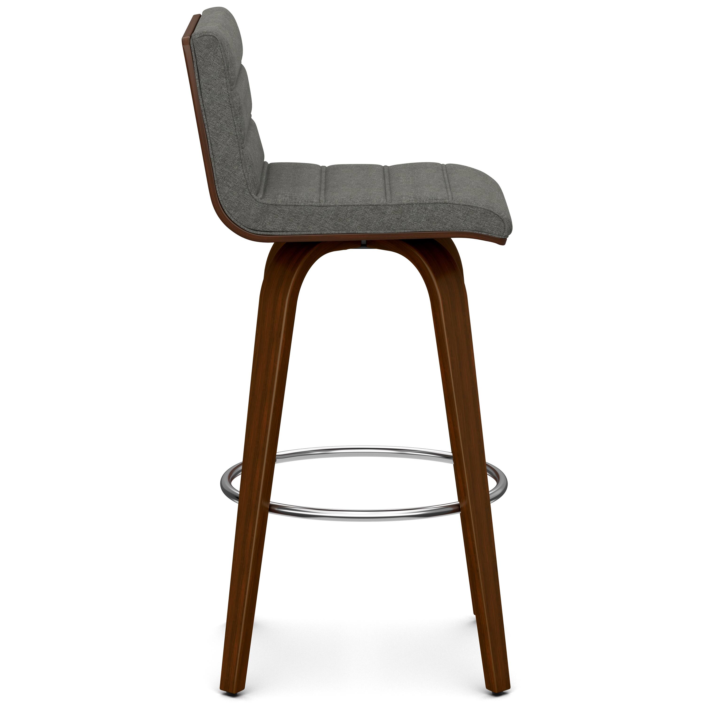Back. Simpli Home - Roland Mid Century Modern 28 inch Swivel Bar Stool in Grey Linen Look Fabric - Grey.