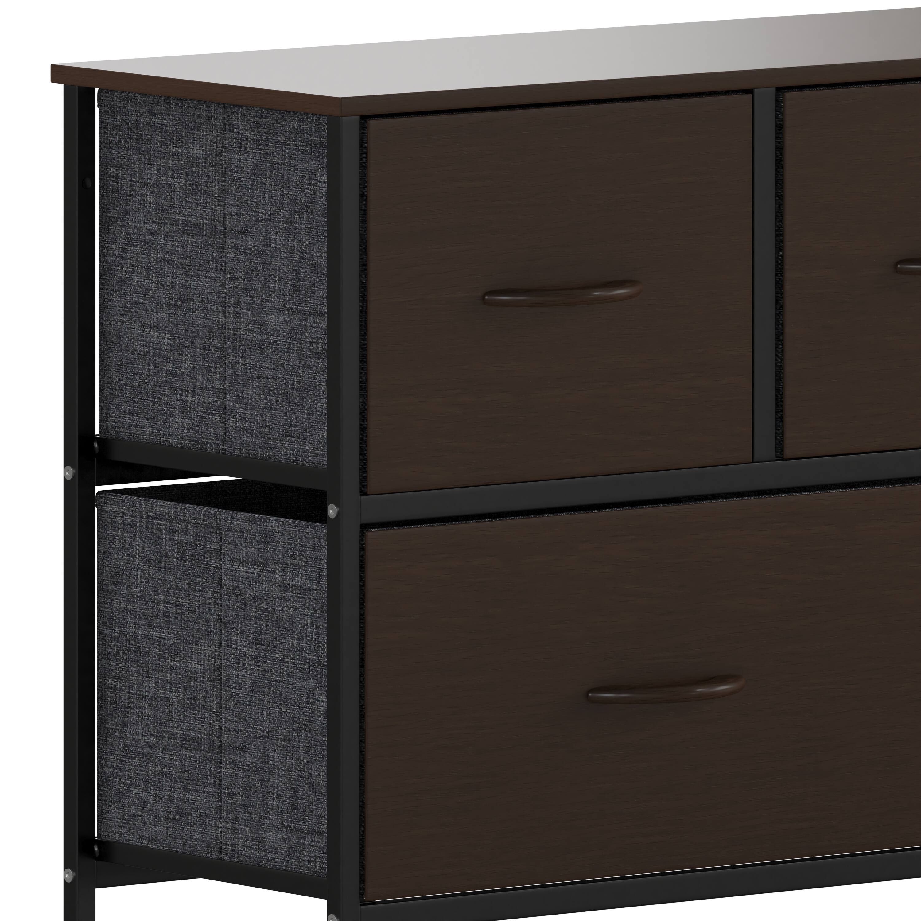 Alt View 10. Emma + Oliver - Marley 5 Drawer Storage Dresser with Cast Iron Frame, Wood Top, and Easy Pull Fabric Drawers with Wooden Handles - Brown Drawers/Black Frame.