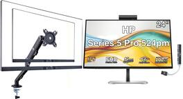 HP - Series 5 Pro 524pm 24" FHD IPS Monitor, Anti-Glare, HDMI (9E0G9UT#ABA) w/DKZ Hub & Ergoflexy Single Mount Arm - Black/Silver