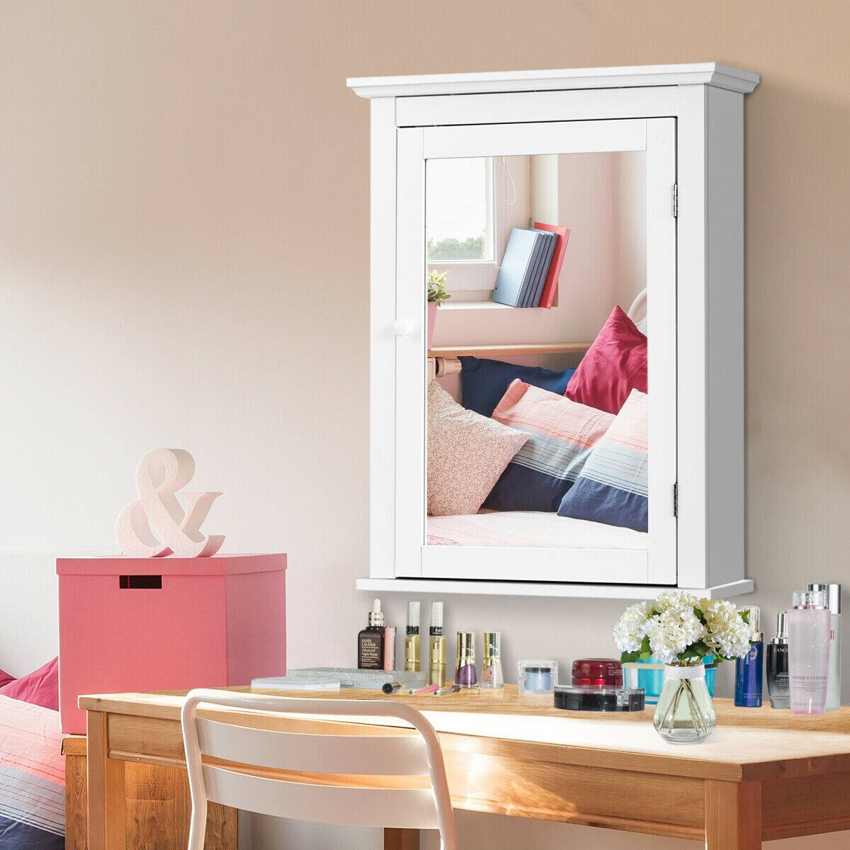 Alt View 3. Gymax - Gymax Bathroom Mirror Cabinet Wall Mounted Adjustable Shelf Medicine Storage White - White.