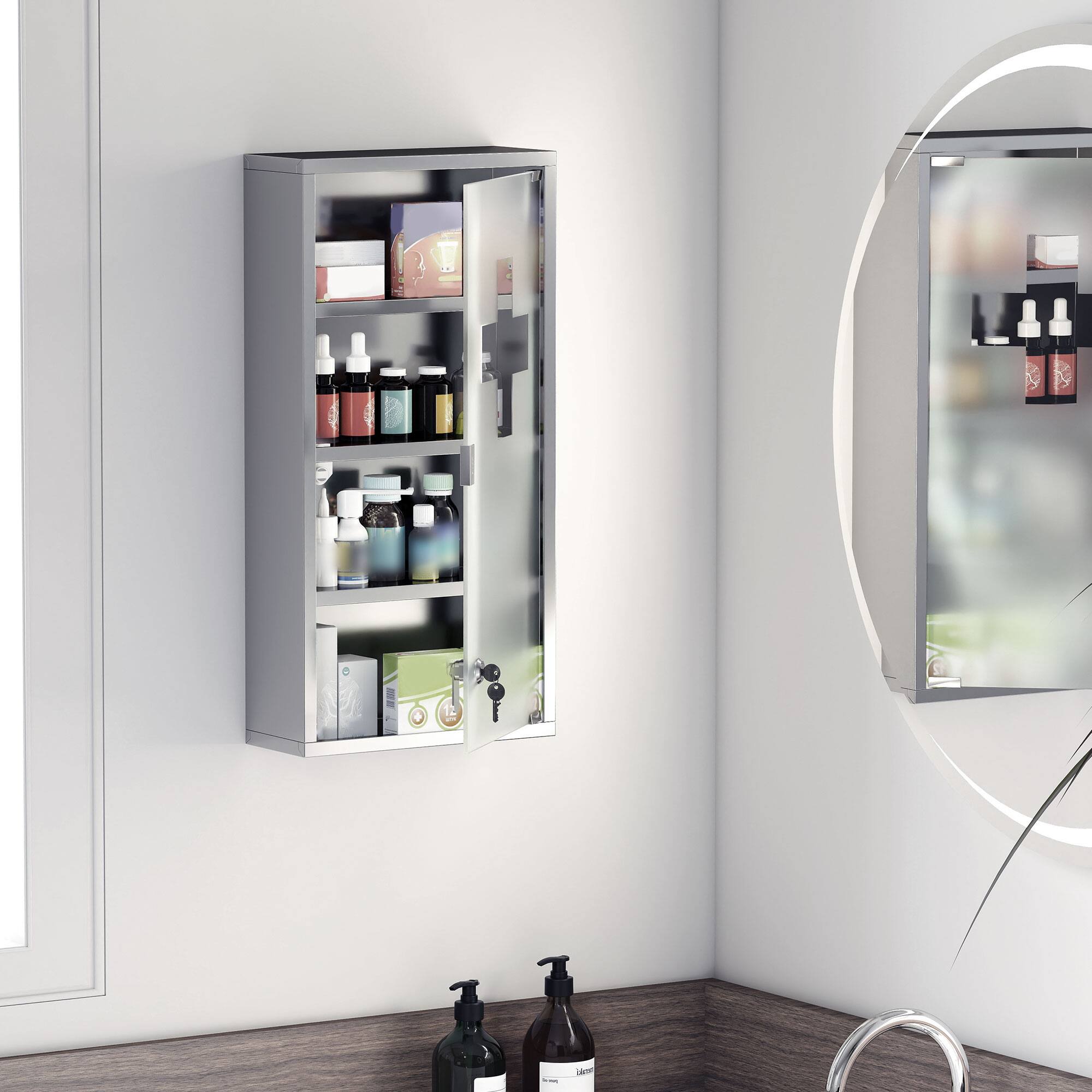 Alt View 8. Homcom - x 24" Lockable Medicine Cabinet - Silver.
