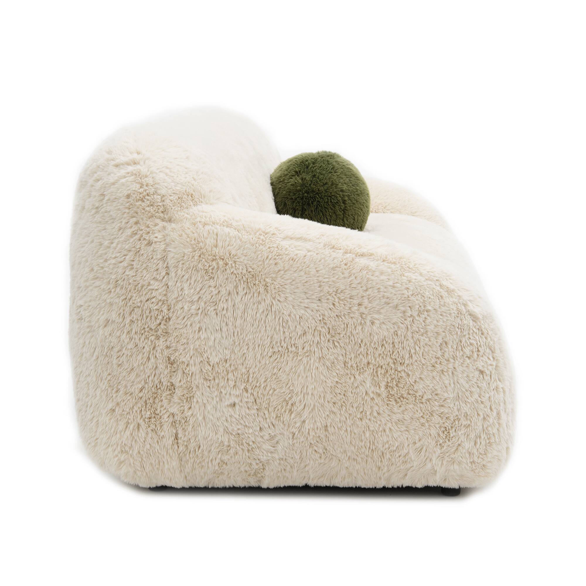Alt View 1. Vaczon - 3-Seater Plush Faux Fur Sofa with Soft Long Pile and Luxurious Comfort for Living Rooms or Apartments - Sand.