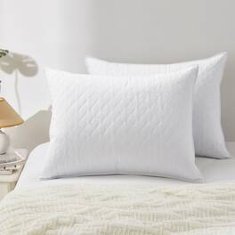 Peace Nest - 2 Pack Medium-Soft Goose Feather Pillows Quilted Cover - White