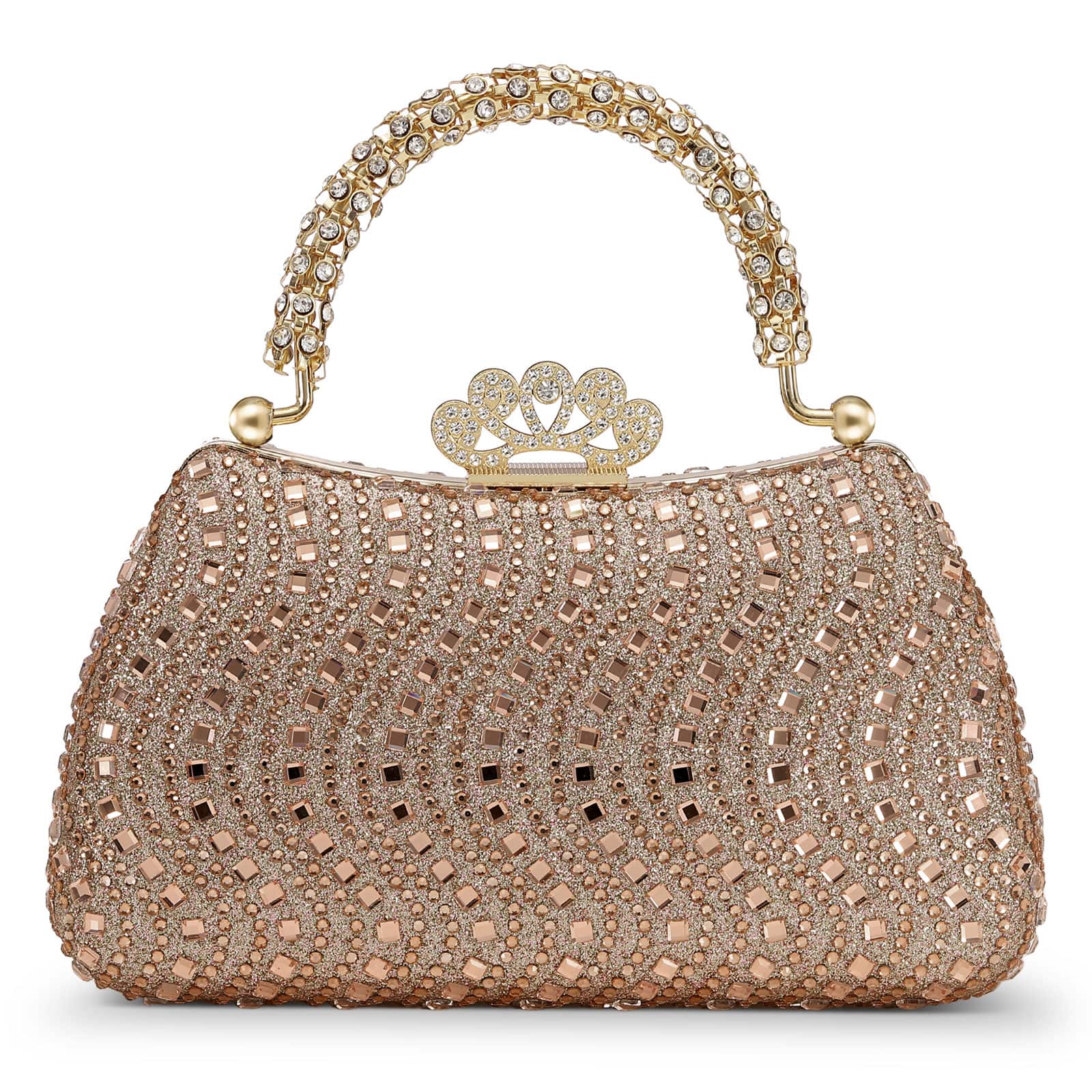 Unique Bargains - Rhinestones Evening Bag for Women, Shiny Sequin Evening Clutch Wedding Purse for Bride Party Formal - Champagne