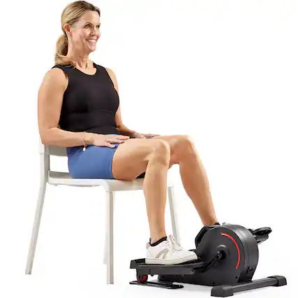 Front. Sunny Health & Fitness - Smart Motorized Under Desk Mini Elliptical - Dark grey.