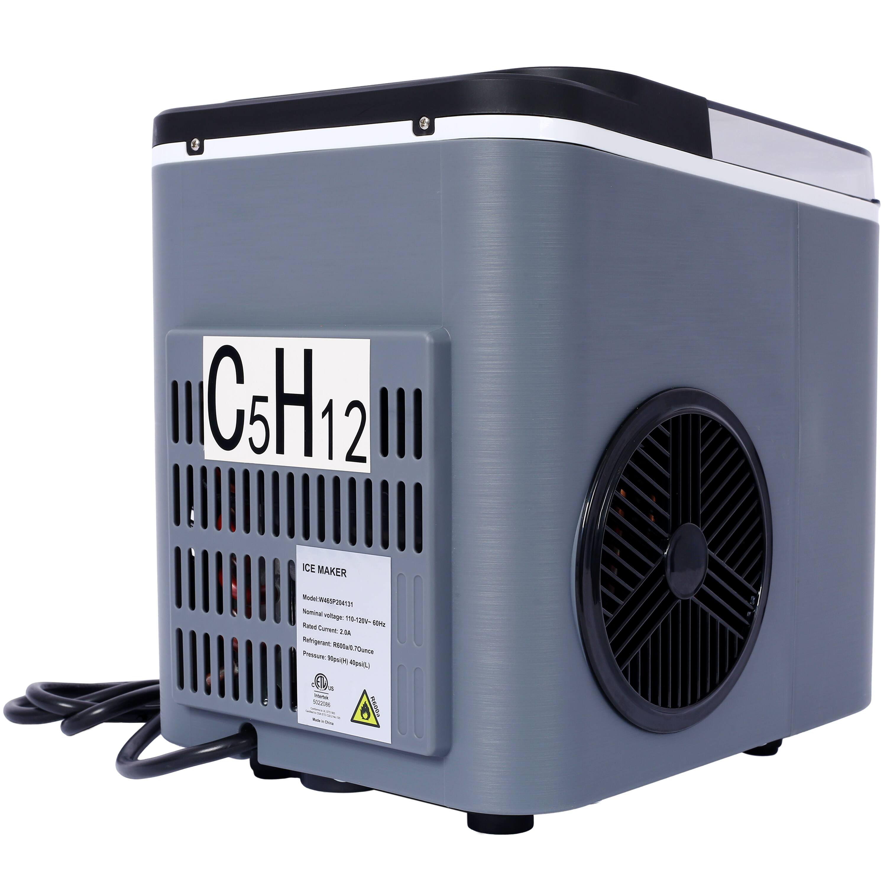 C5H12

ICE MAKER

Model: WAK69201531

Rated Voltage: 115-120V-60Hz

Rated Current: 2.20A

Refrigerant: R600a (Tune)

Pressure: 400/600psi(L)

---

12 ICE MAKER

-3 Nuing voltage. 715-120V- - tnd Cutent in LA Aufrgerat R5SSAl Passum TDumie