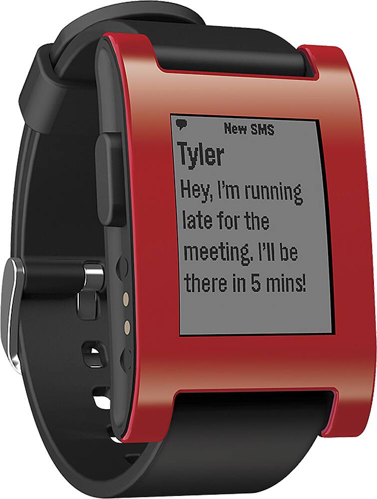 Angle. Pebble - Smartwatch 33mm Plastic - Red Silicone.
