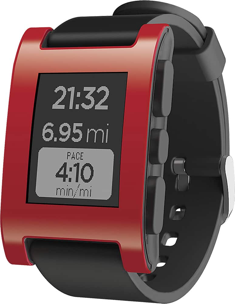 Left. Pebble - Smartwatch 33mm Plastic - Red Silicone.