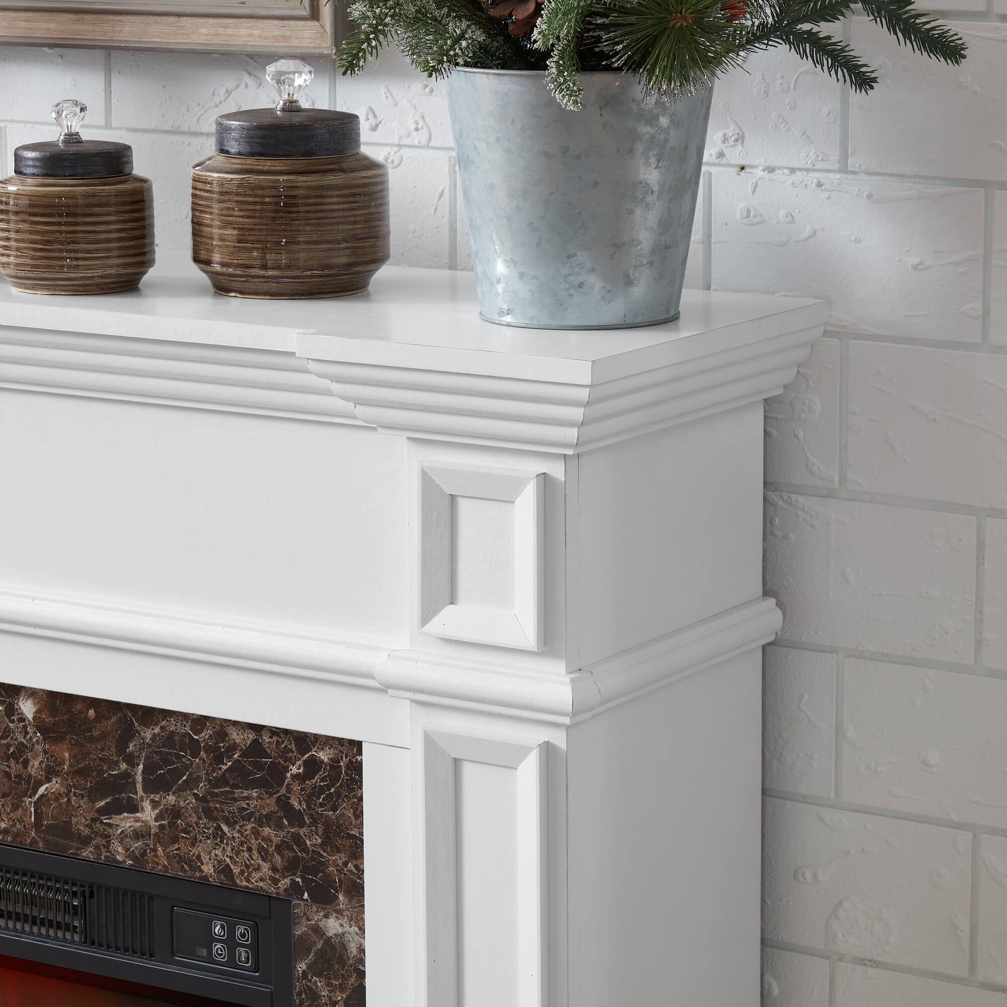 Alt View 10. Boyel Living - 45.66-in White Electric Fireplace Mantel with Stacked Stone Surround 400W Remote Control Timer and LED Flame - White.