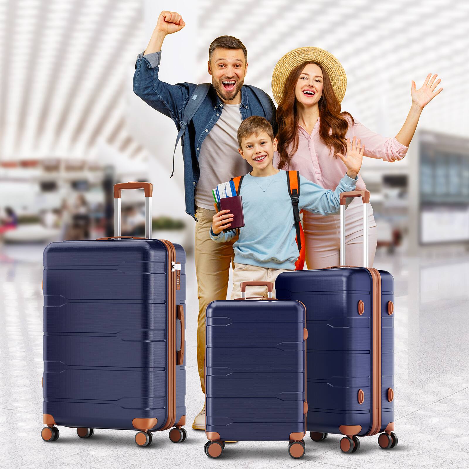 Angle. Sugift - 3 Piece Hardshell Luggage Sets Checked Spinner PC & ABS Luggage Set with YKK Zipper and TSA Lock - Blue.