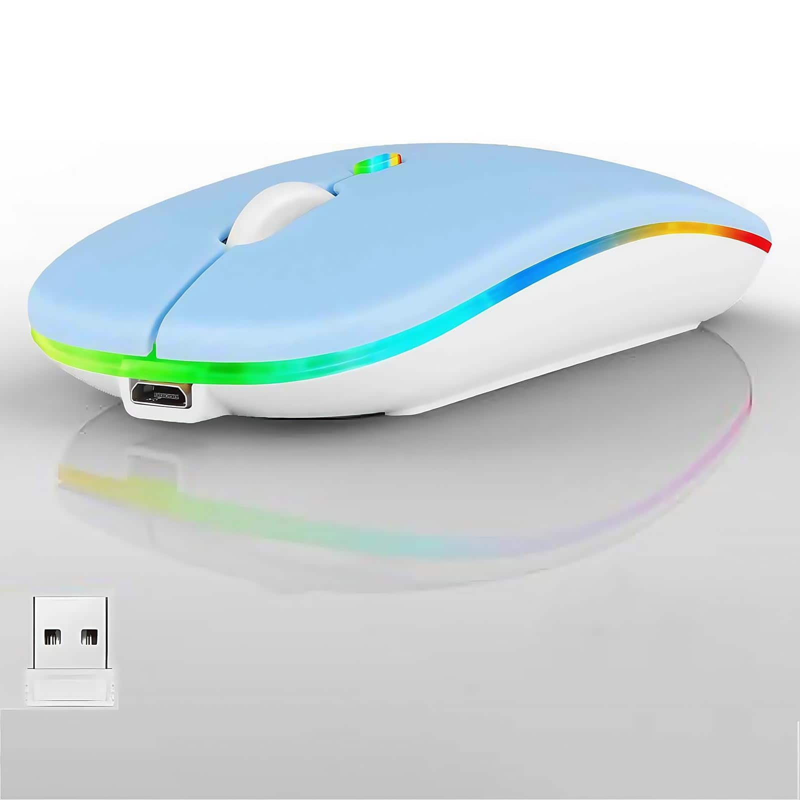 Comfort Essence - Led Wireless Mouse Slim Silent Dual mode +bt Rechargable 7 color Portable Mobile Optical Office With Usb - Wireless - Blue