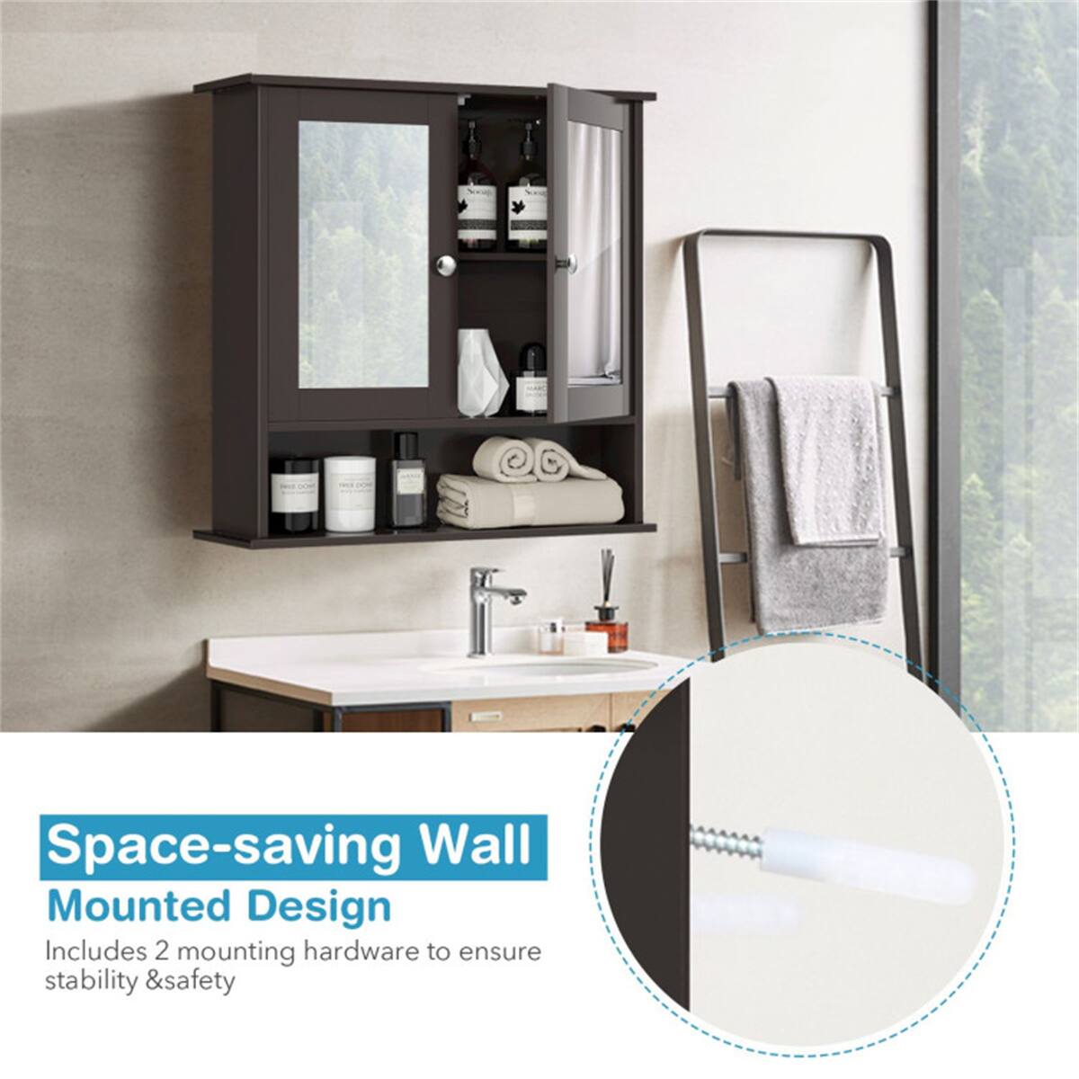 Space-saving Wall Mounted Design  
Includes 2 mounting hardware to ensure stability & safety