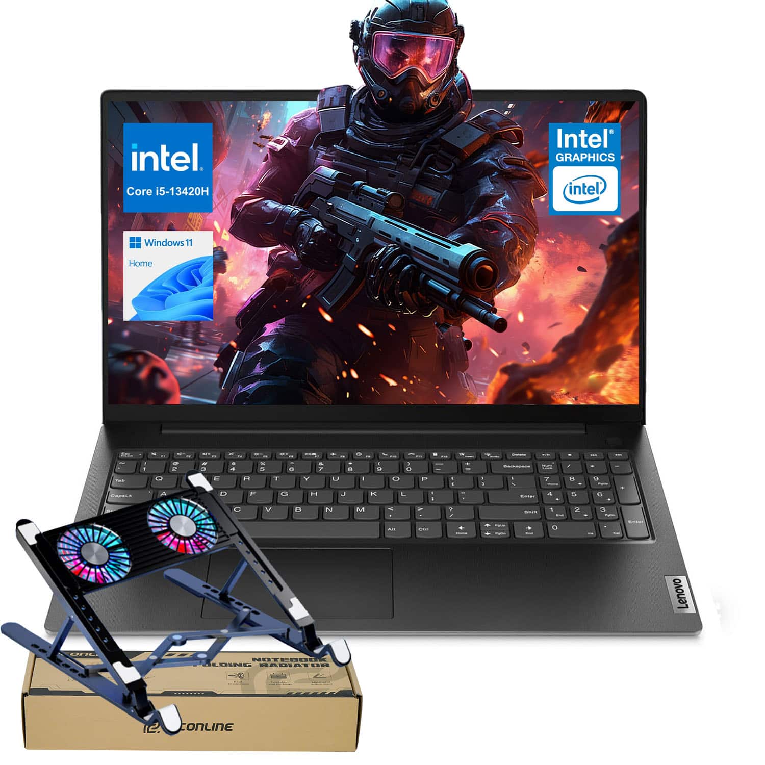 Lenovo - V15 15.6" FHD Laptop - Intel Core i5-13420H - 32GB RAM - 1TB SSD - Numeric KP & Backlit KB - PCO Laptop cooler - Black