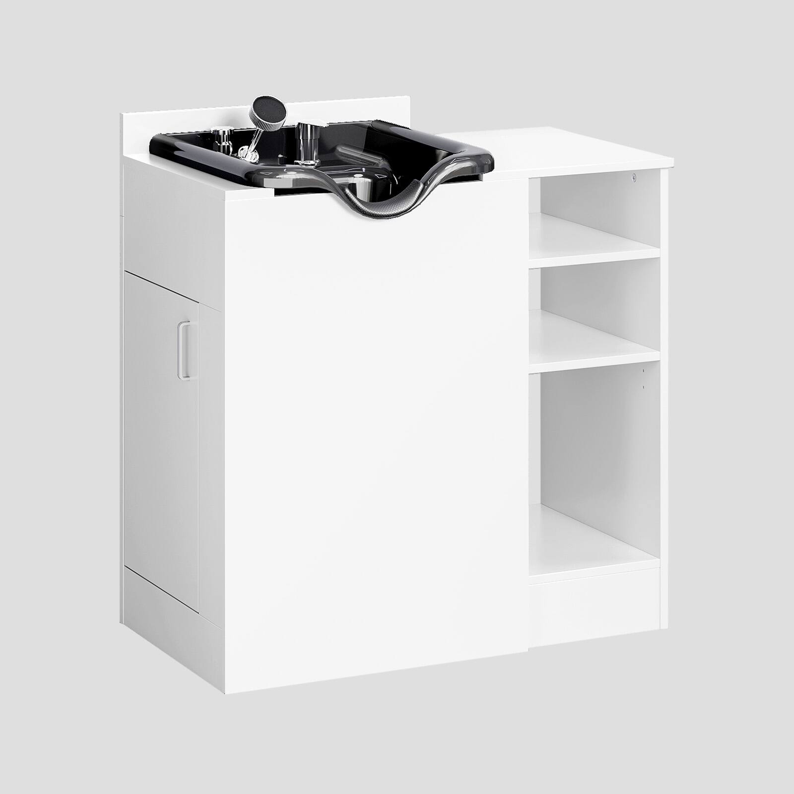 Back. Winado - Professional  Salon Station with Shampoo Sink, Adjustable Shelves, UPC Faucet, Comfort Headrest for Beauty, Home Studios - White.