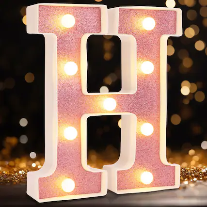 Front. Paradigms Interiors - Led Marquee Letters Light Up 8 Letter Lights Lighted Sign For Table Party Birthday Christmas Decor Glitter - Letter H.