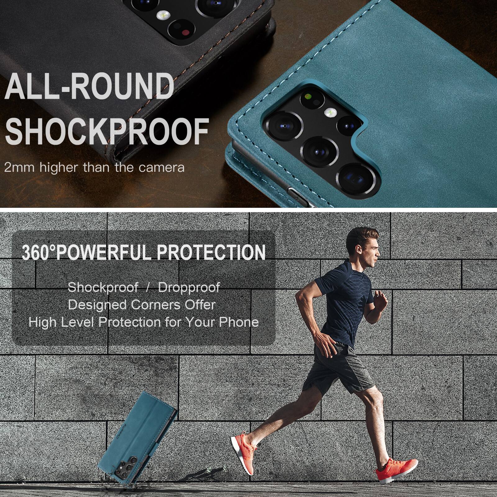 ALL-ROUND SHOCKPROOF  
2mm higher than the camera  

360° POWERFUL PROTECTION  
Shockproof / Dropproof  
Designed Corners Offer High Level Protection for Your Phone