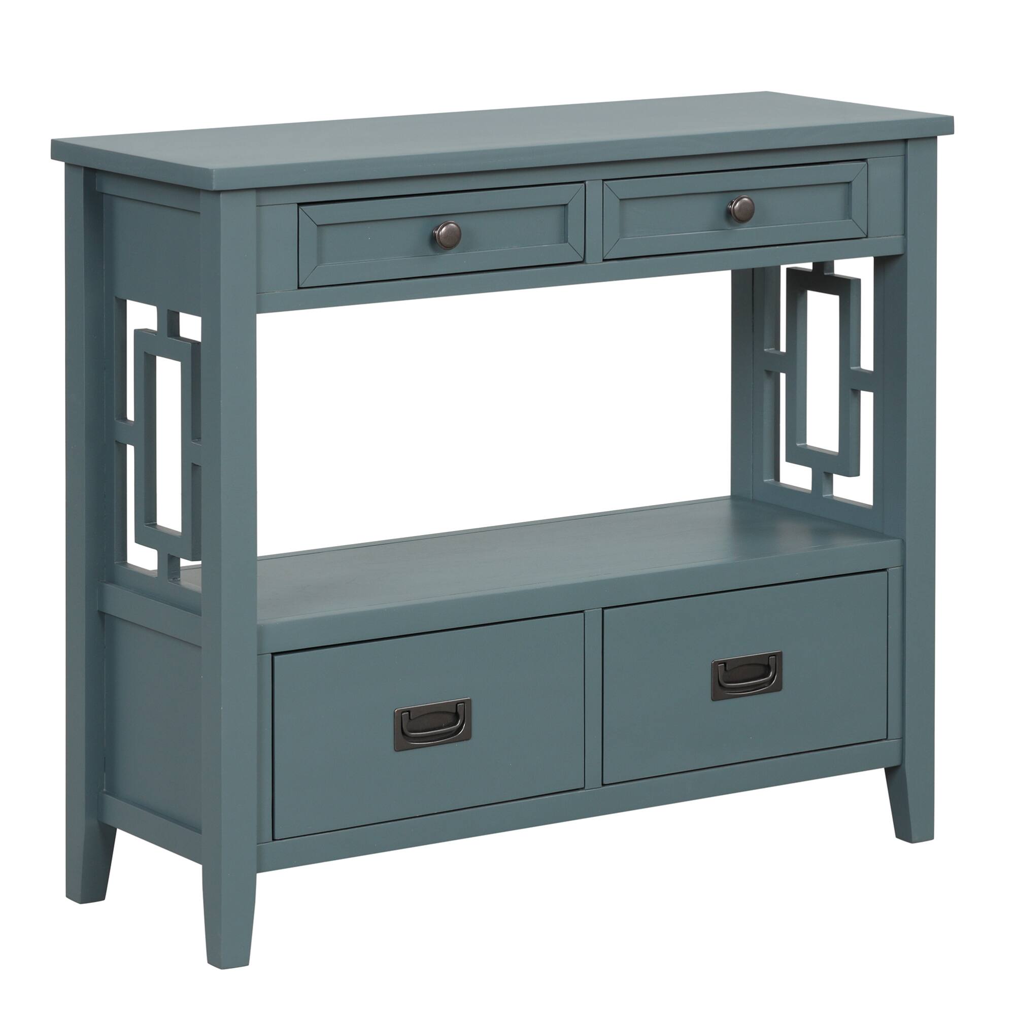 Alt View 1. GOODSILO - Farmhouse Pine Wood Console Table with Drawers and Storage Shelf for Entryway Living Room Bedroom Hallway Kitchen - Blue.