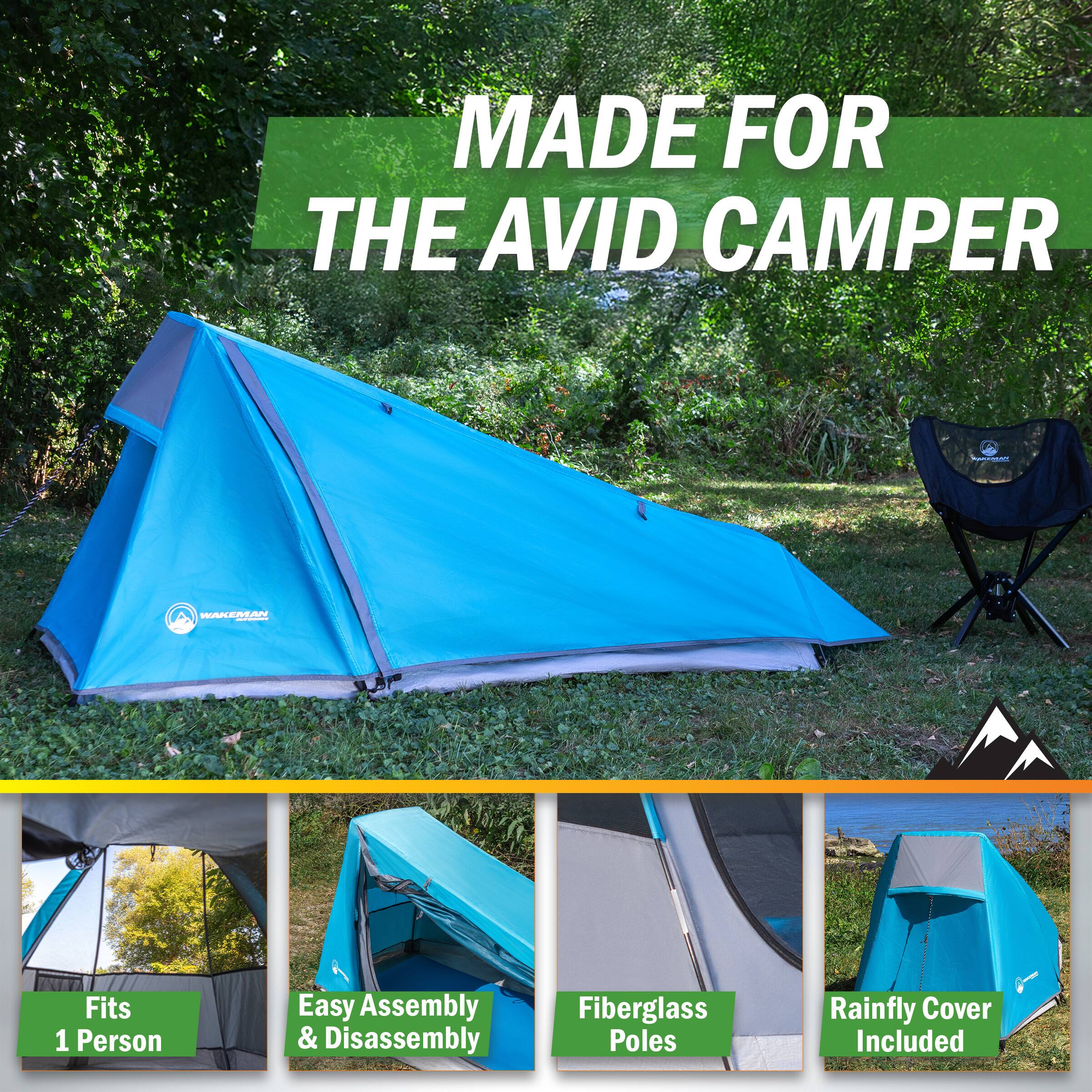 MADE FOR THE AVID CAMPER

- Fits 1 Person
- Easy Assembly & Disassembly
- Fiberglass Poles
- Rainfly Cover Included