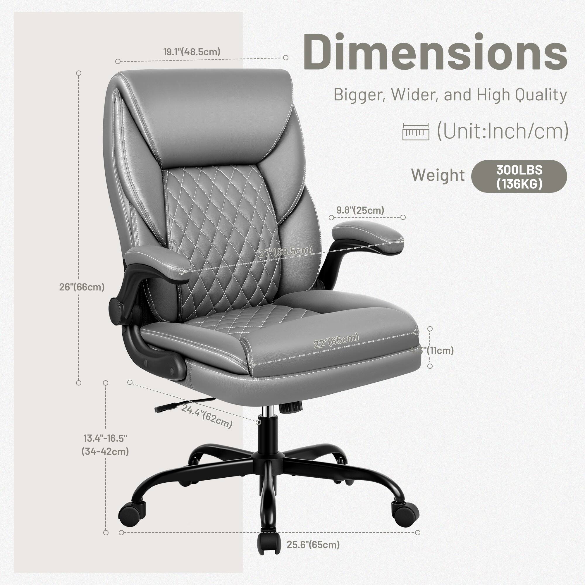 19.1" (48.5cm) Dimensions Bigger, Wider, and High Quality (Unit: Inch/cm)  
Weight 300LBS (136KG)  
9.8" (25cm)  
26" (66cm)  
22" (65cm) (11cm)  
13.4"-16.5" (34-42cm)  
24.4" (62cm)  
25.6" (65cm)