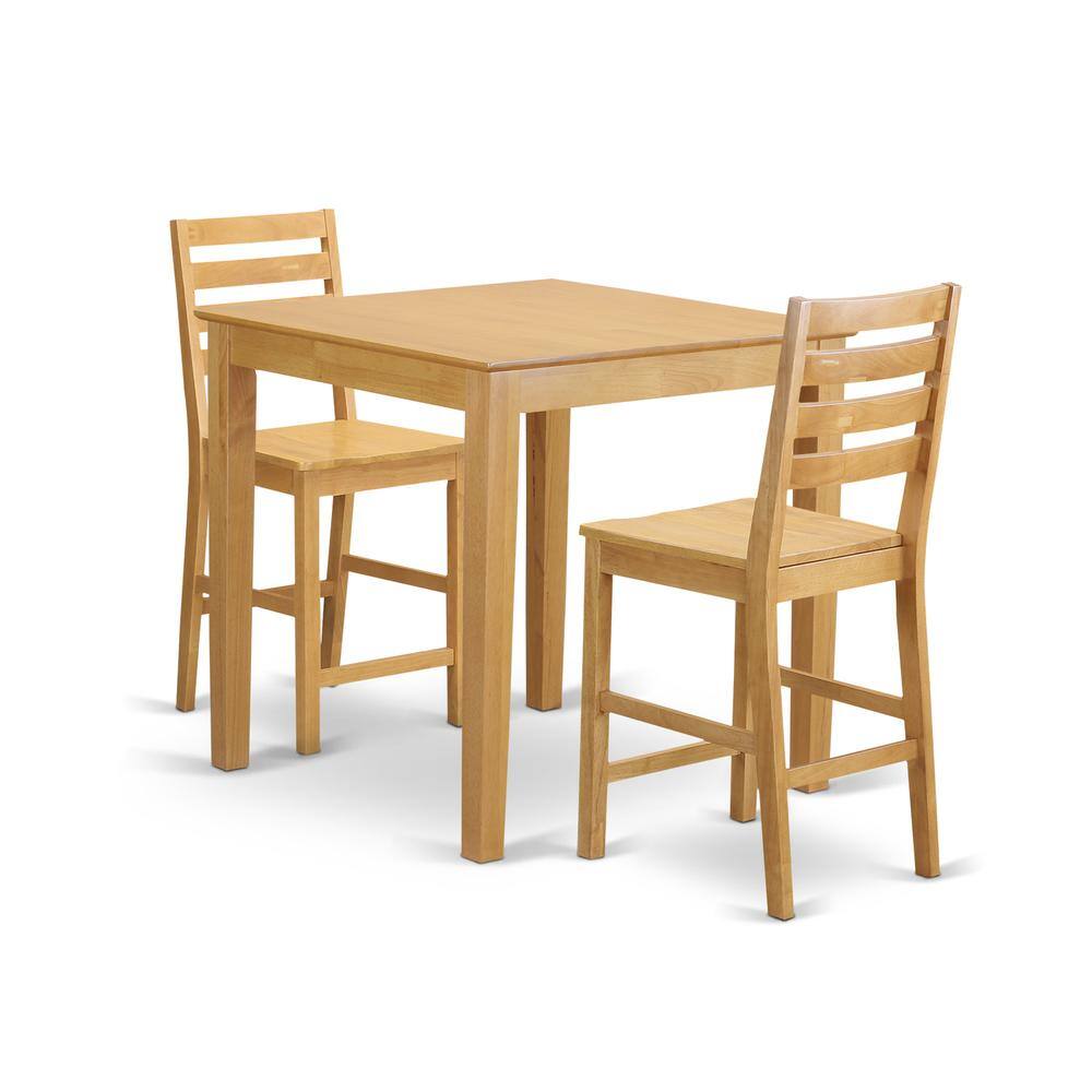 Back. East West Furniture - 3 PC counter height Table and chair set-pub Table and 2 Kitchen bar stool - Oak.