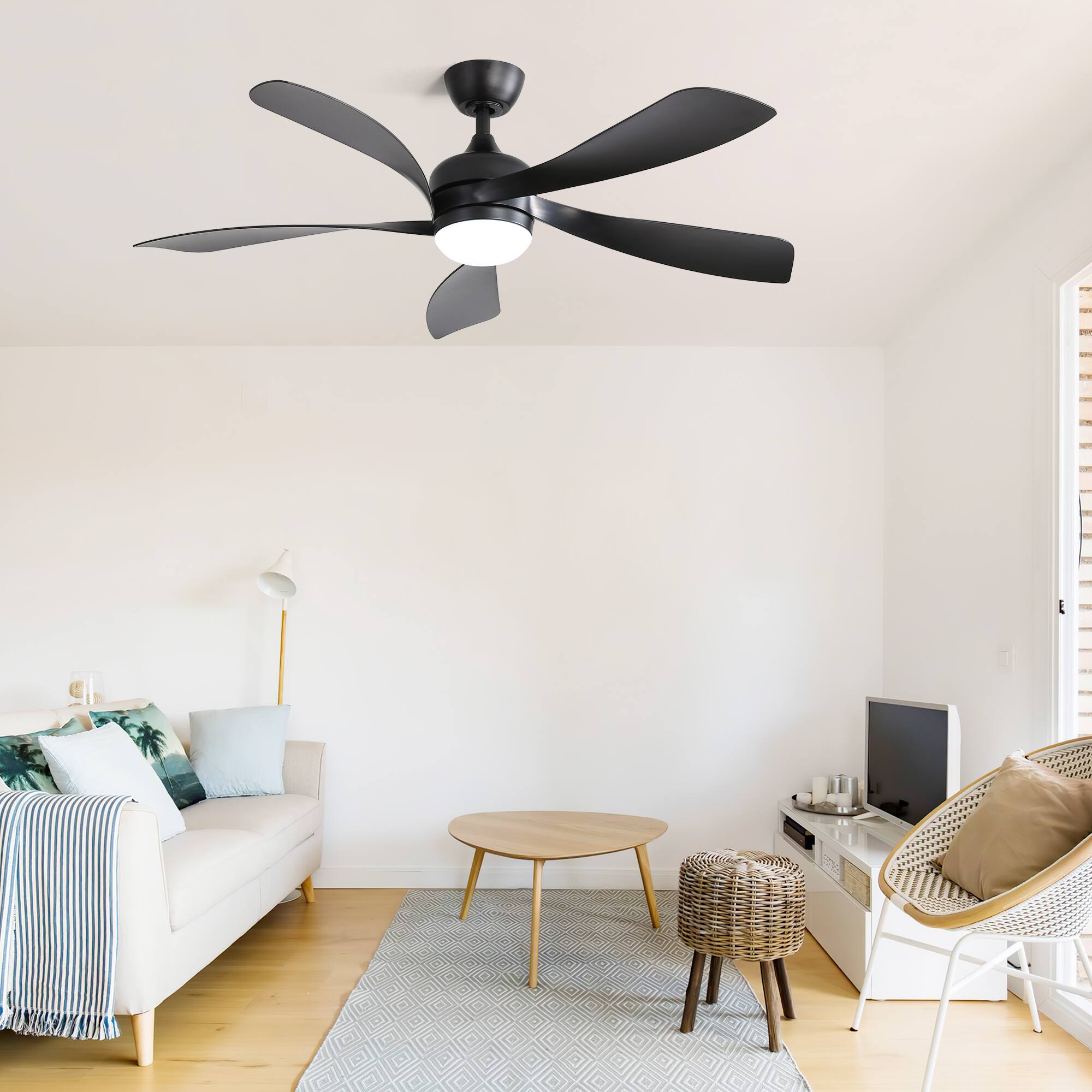 Left. APRILSOUL - Ultra Quiet Reversible DC Ceiling Fan with Remote Energy Efficient 6 Speed Year Round Comfort - Black.