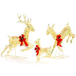 Gymax - Christmas Lighted Reindeer w/ LED Lights & Red Bows Stakes - White