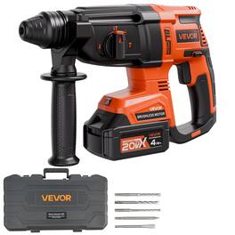 VEVOR - 20V Brushless Cordless Hammer Drill, Lithium-Ion 1.1 Inch Rotary Hammer Driver - Orange;Black