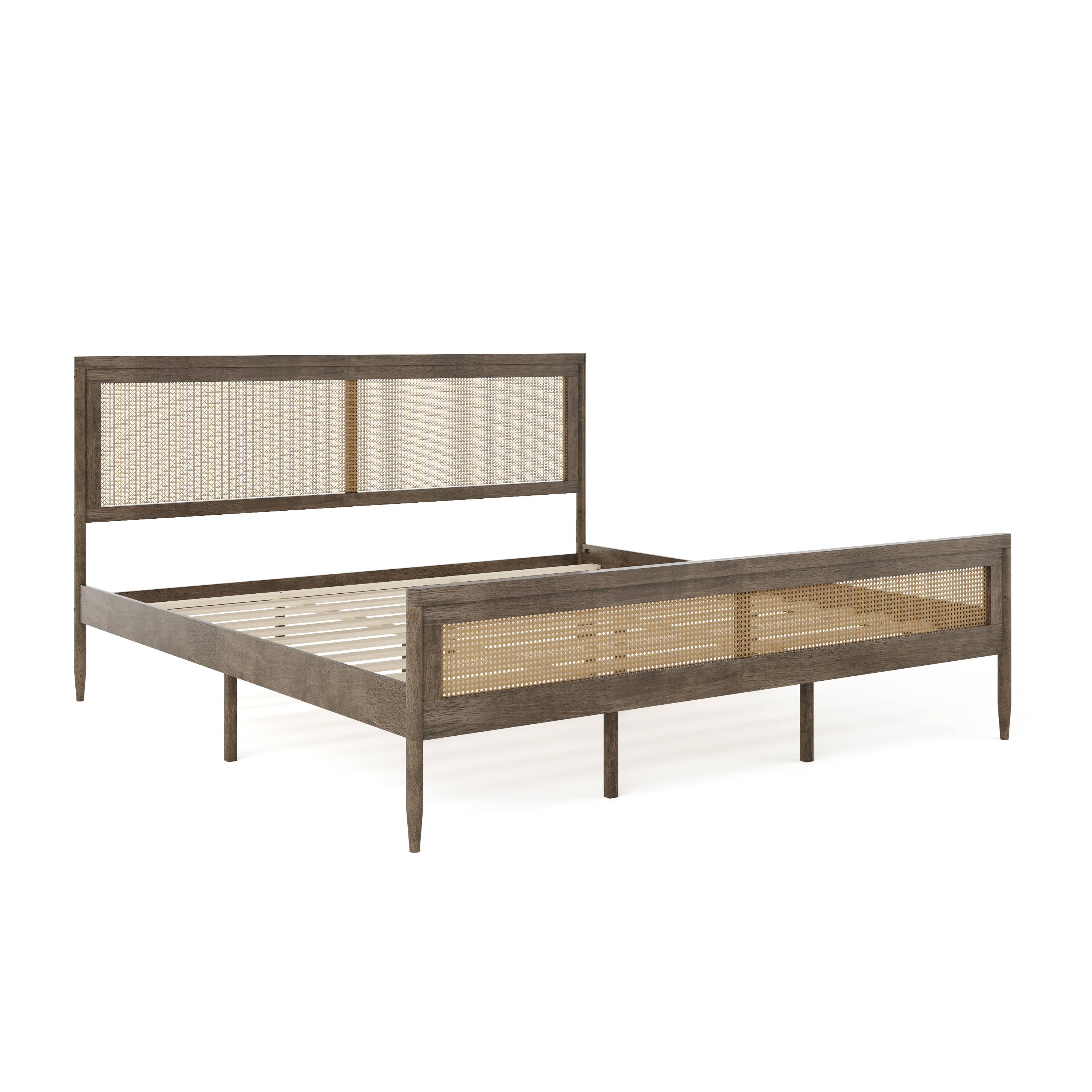Alt View 11. Martha Stewart - Jax Wooden King Platform Bed with Rattan Inset Headboard and Footboard - Brown Gray.