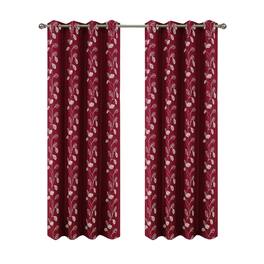 RT Designers Collection - 100% Polyester 140 GSM Reed Embroidered Grommet Curtain Panel 54" x 84" - Burgundy