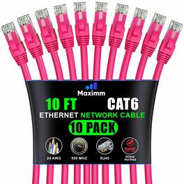 Maximm - Cat 6 Ethernet Cable 10 ft (10-Pack) - UTP, 10Gbps, 550MHz