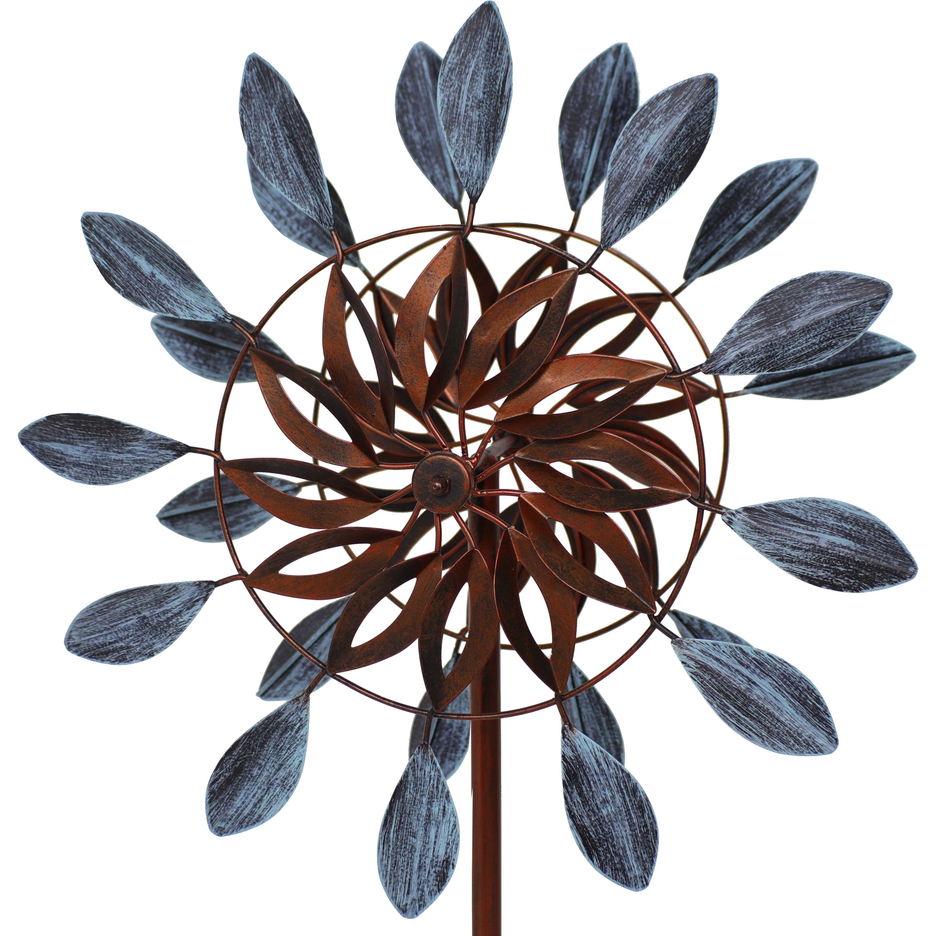 Alt View 4. Sunnydaze - Whirling Petals Powder-Coated Iron Wind Spinner - 48"H - Blue.