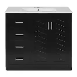 Boyel Living - 36 Inch Bathroom Vanity with Ceramic Sink Solid Wood Frame 3 Drawers 2 Doors - Black